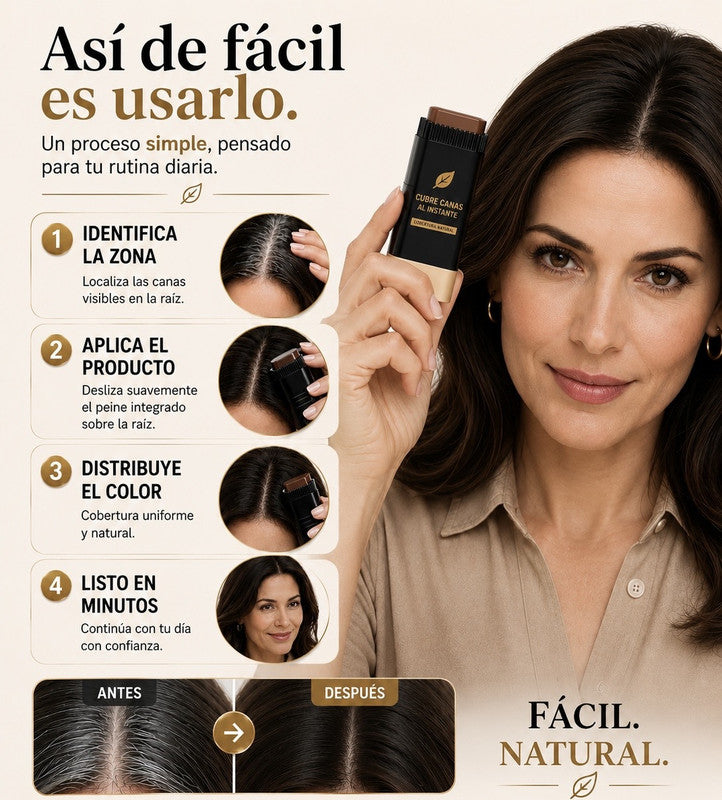 🔥 ¿Te incomodan esas canas que apagan tu look? – Devuelve juventud y seguridad a tu cabello con Tinte Instantáneo Cubrir Canas™ 🌿✨ Fórmula natural, suave y no agresiva 💖