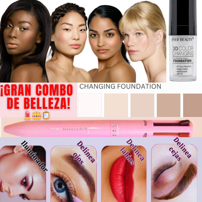 ¡GRAN COMBO DE BELLEZA! ... Base Mágica de Maquillaje + Bolígrafo de Maquillaje 4 en 1™.. ¡La Pareja Perfecta!.. ¡Vamos a resaltar esa belleza al máximo! 😄🌟 Logra una Transformación Instantánea en Tu Rostro. 💄