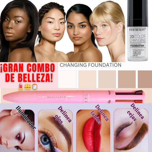 ¡GRAN COMBO DE BELLEZA! ... Base Mágica de Maquillaje + Bolígrafo de Maquillaje 4 en 1™.. ¡La Pareja Perfecta!.. ¡Vamos a resaltar esa belleza al máximo! 😄🌟 Logra una Transformación Instantánea en Tu Rostro. 💄